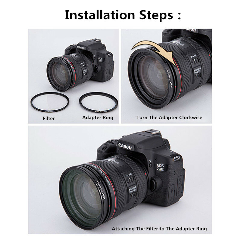 Camera Lens Filtro Anel Adaptador Set, Kit de Montagem, Todos DSLR Camera, Cima e Baixo, 37-82mm, 82-37mm, 9PCs, 18PCs