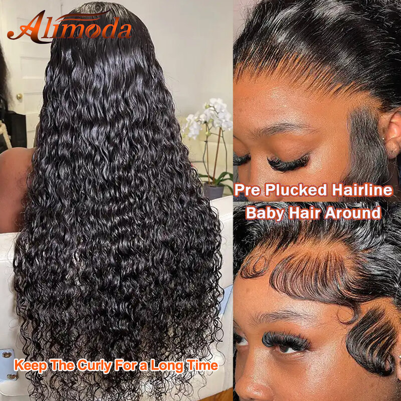 Peluca de cabello humano rizado de onda profunda para mujer, postizo de encaje Frontal, transparente, HD, 13x4, 13x6, 360