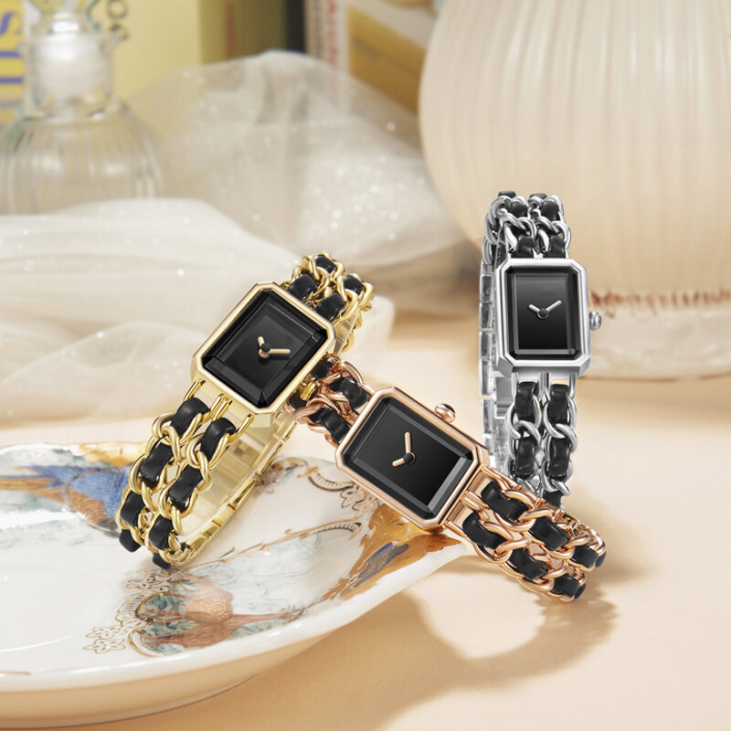 Relógios de quartzo de luxo feminino, qualidade mestre, impermeável, corrente trançada, boutique, presente encantador, moda