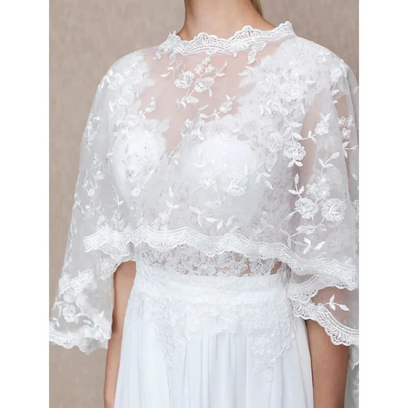 Lace Wedding Capes Jackets White Bridal Bolero Cloak Evening Wraps Shrug Shawl Cover Up Elegant Woman Party Coat Top