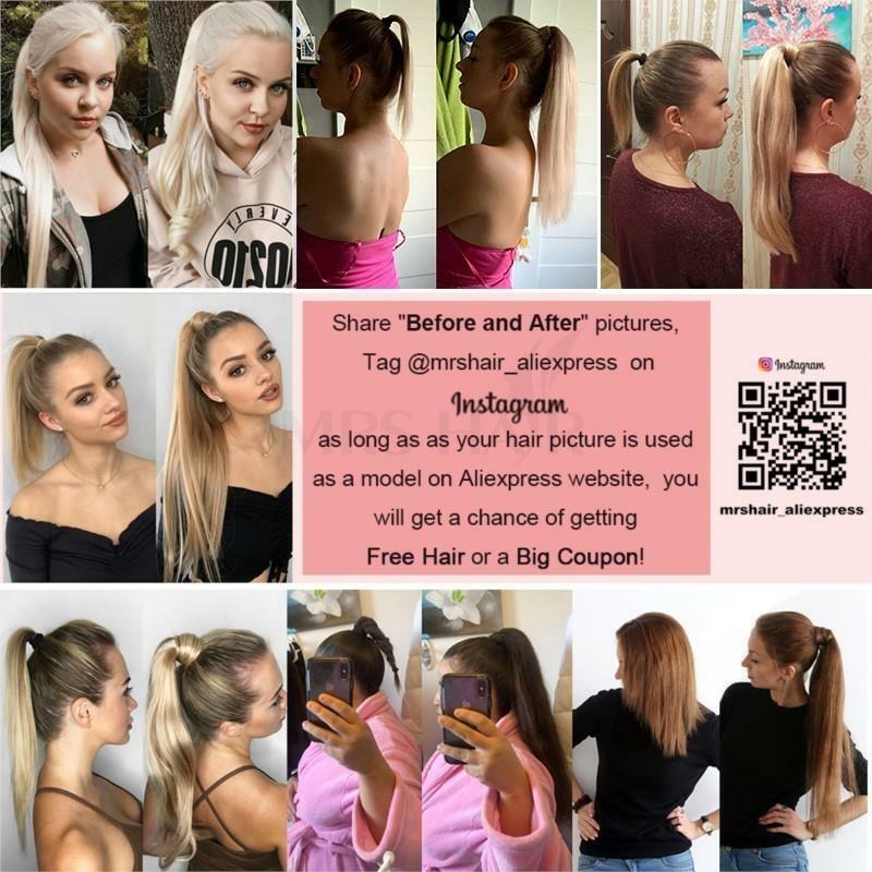 MRSHAIR Real Natural Hair Ponytail Human Hair Extensions Remy Hair Clip On Ponytail Extensions 12-24inch Thick Ends Blonde Brown