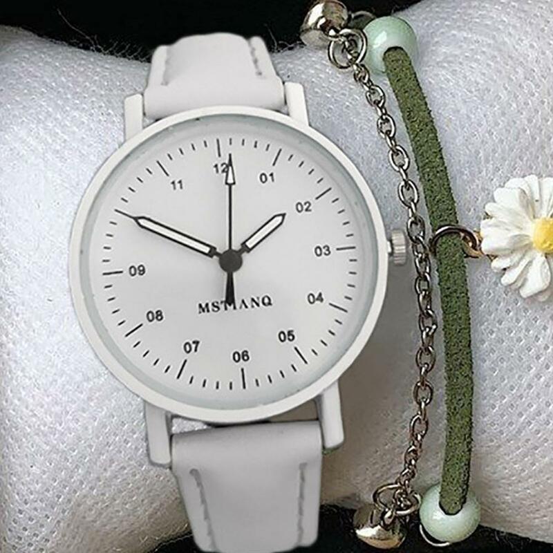 Quartz Round Dial Relógio de pulso para mulheres, movimento, alta precisão, decorativo, estilo simples, meninas, relógio de quartzo