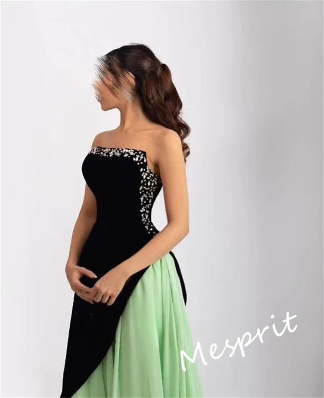 Velour Evening Prom Dress, Strass Noivado A linha Vestido, Strapless Bespoke Ocasião, vestidos longos, Arábia Saudita