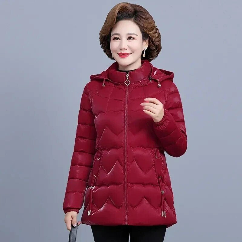Winter Hooded Jacket Middle Aged Mother Fashion Glossy Down Cotton Parkas NEW Thicken Warm Puffer Coat Women Padded Outwear 5XL