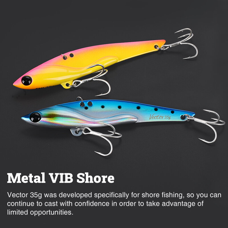 TSURINOYA Vector Metal VIB Fishing Lures 105mm 35g 3D Eyes Bass Artificial Hard Bait Long Cast Fishing Tackle with Treble Hooks