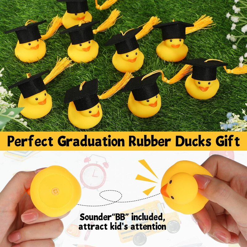 48 Pieces Graduation Rubber Ducks with Graduation Cap Graduation Party Bath Rubber Duck Graduation Cap Duck