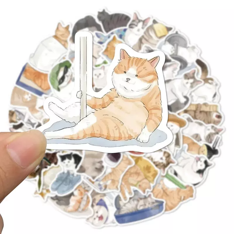 53 Stuks Cartoon Cat Vinyl Stickers Stickers Voor Laptop Gitaar Koffer Skateboard Waterfles Laptop Telefoon Plakboek Stickers