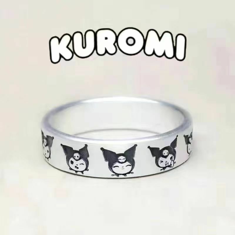 Sanrio hello kitty bonito doce casal anel dos desenhos animados padrão kuromi anime protagonista anel ajustável mymelody jewely anéis de metal