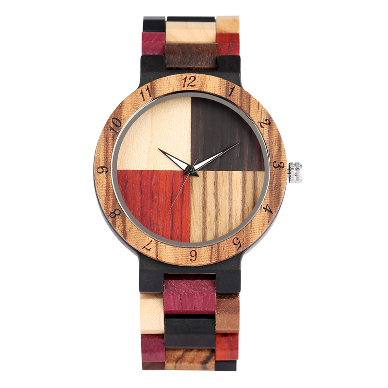 Jam tangan kayu untuk pria buatan tangan kayu bambu warna-warni jam tangan kayu kuarsa Analog pria