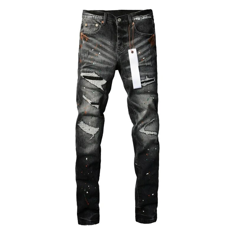 Ungu ROCA merek jeans Fashion kualitas tinggi jalan hitam lubang patch perbaikan rendah cembung ketat denim celana 28-40 ukuran celana