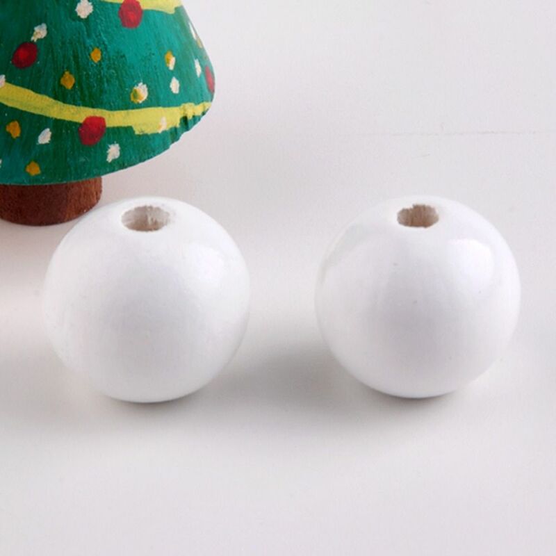 Perles rondes en bois bonhomme de neige, perles en bois d'hiver, impression de bricolage, perles artisanales adt, 20mm, paquet de 20 pièces