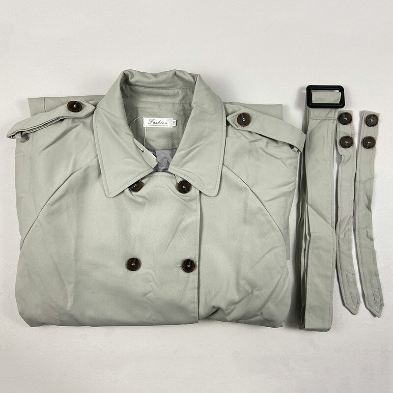 Gabardinas largas con cinturón para mujer, abrigo cortavientos coreano de doble botonadura, talla grande 80kg, color caqui, primavera y otoño