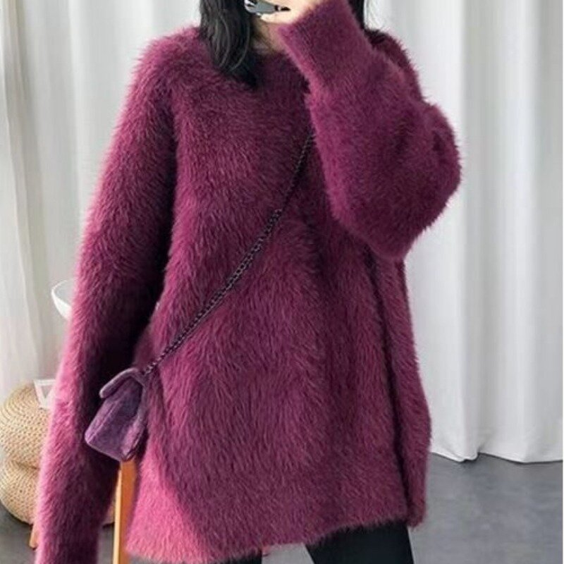 Women Autumn and Winter 2023 New Sweater Plus Size Thick Lazy Wind Korean Loose Pullover Imitation Mink Velvet Bottoming Shirt