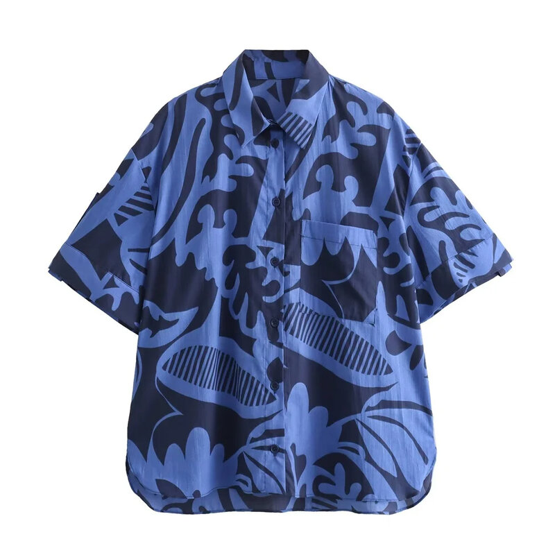 Conjunto de pijamas de 2 piezas para mujer, ropa de dormir informal, Camisa estampada de manga corta con solapa, pantalones largos de cintura alta, ropa de estar por casa