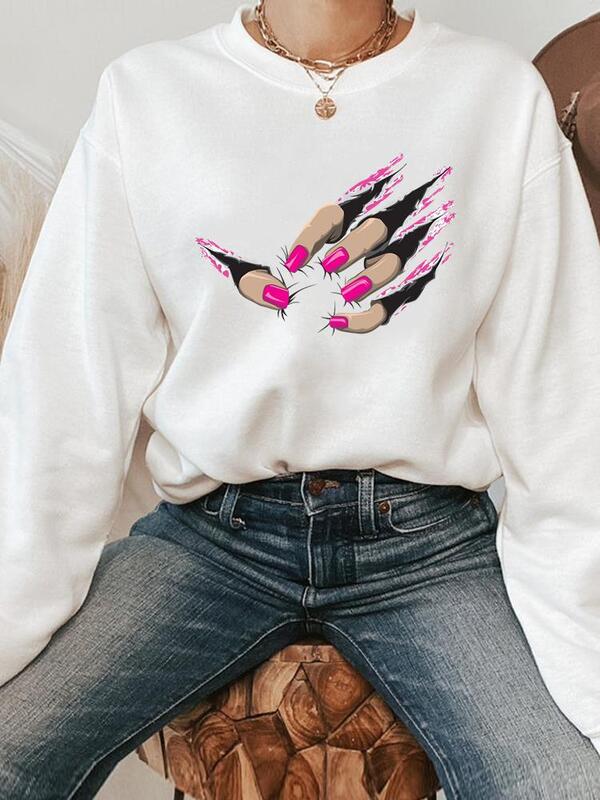 Nail Art Printing słodki makijaż bluzy jesienne swetry wiosna graficzna moda jesień na co dziń z nadrukiem kobieca odzież damska
