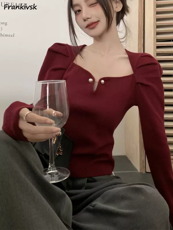 Pullover Frauen Retro Herbst solide trend ige Streetwear vielseitiges Temperament fort geschrittene schlanke Berufung Büro Dame Französisch sanften Chic
