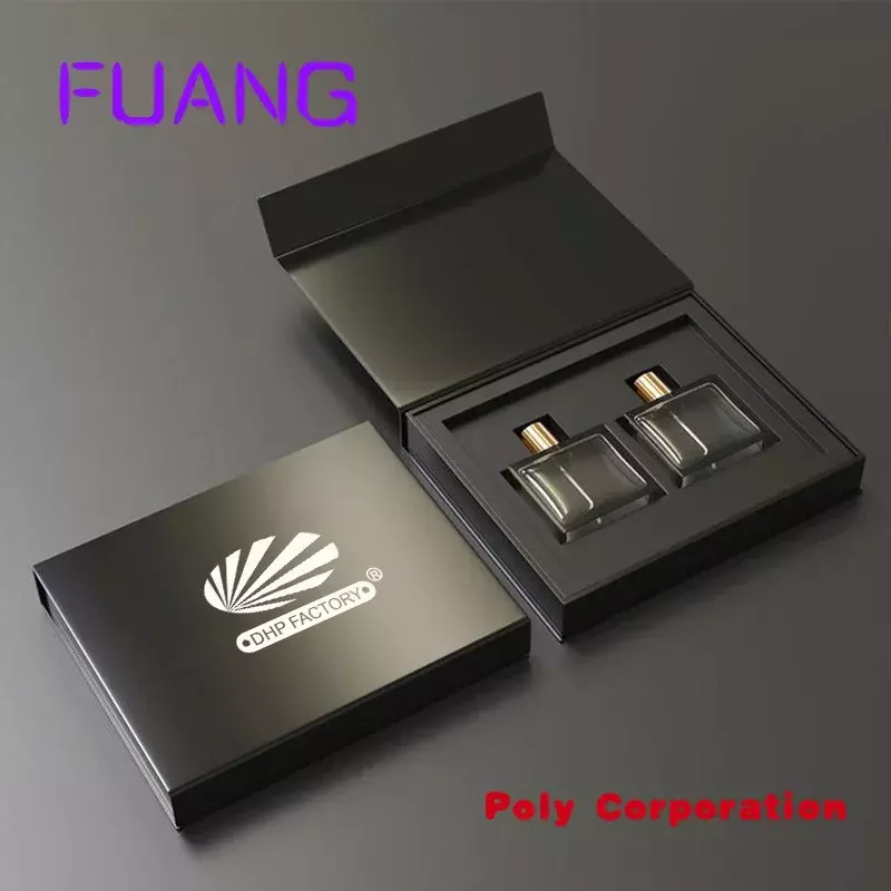 Tapa con bisagras de papel especial negra personalizada, caja de perfume de embalaje de lujo para bottlecacking, caja para pequeña empresa