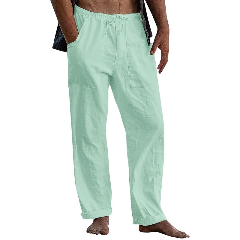 Брюки мужские прямые хлопковые, повседневные домашние штаны, однотонные пляжные черные, для фитнеса, белые, большие размеры, 2024