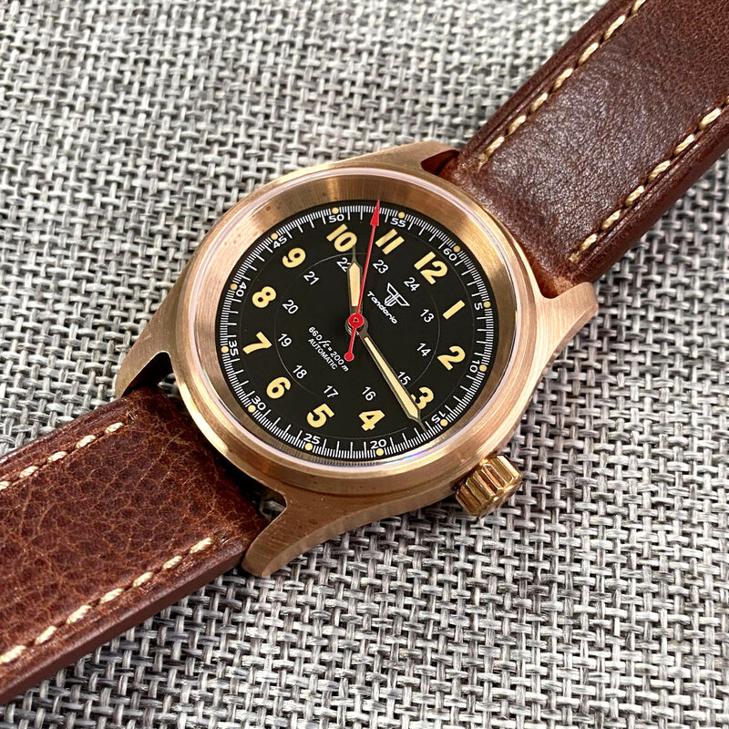 Nowy zegarki do nurkowania 36mm prawdziwy brązowy Pilot zegarek automatyczny japonia NH35 PT5000 Movt 200M wodoodporny zegar Lume luksusowe Tandorio