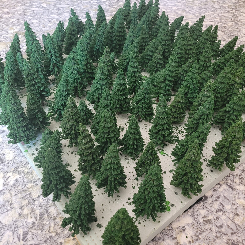 5 قطعة نموذج شجر صنوبر نموذج شجرة خضراء داكنة نموذج قطار تخطيط السكك الحديدية حقل طاولة الرمل العسكرية مادة Diorama