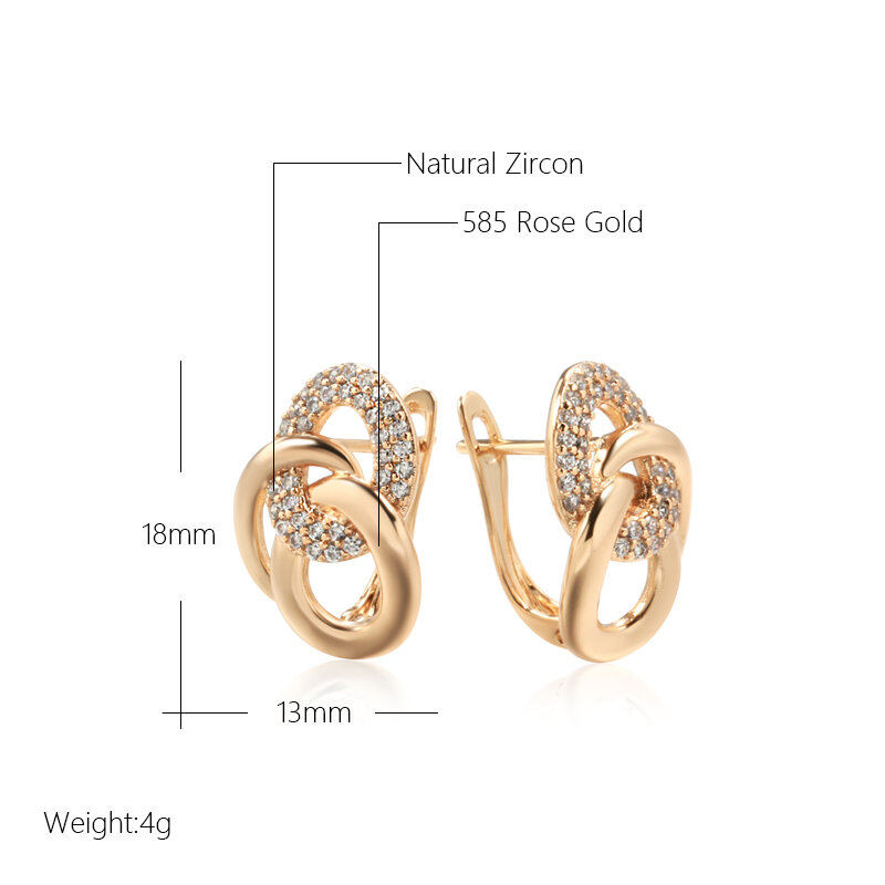 Einzigartiges Design Multi-Hoop Englisch Ohrringe für Frauen Syoujyo Natur zirkon voll gepflastert 585 Roségold Farbe trend igen Schmuck
