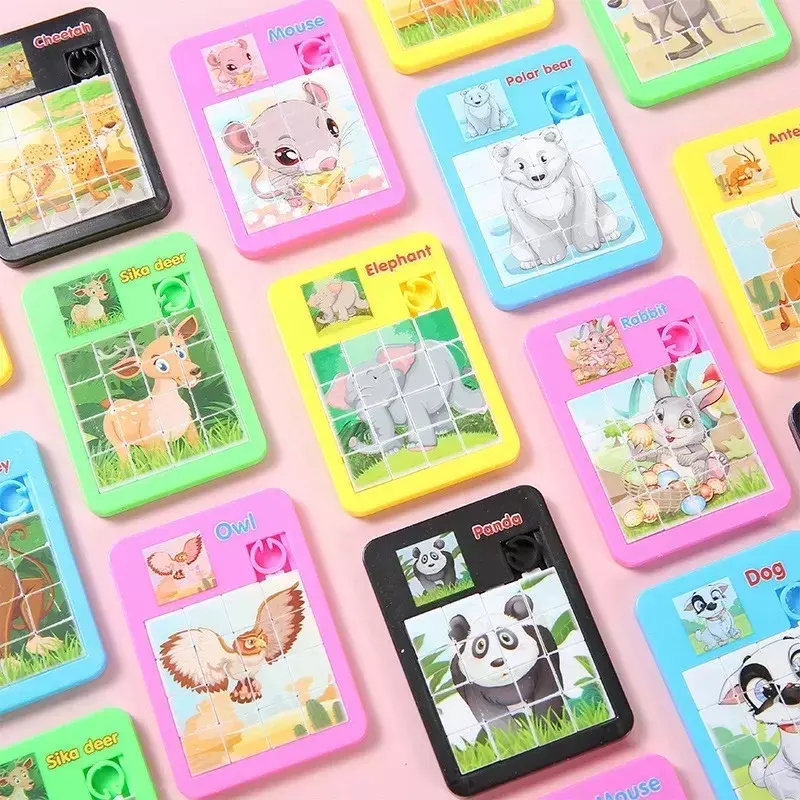 Cartoon Animal Learning Slide Puzzles para Crianças, Montessori Educacional, Jogos de Puzzle, Exercício do cérebro, Mini Baby Toys, 1Pc