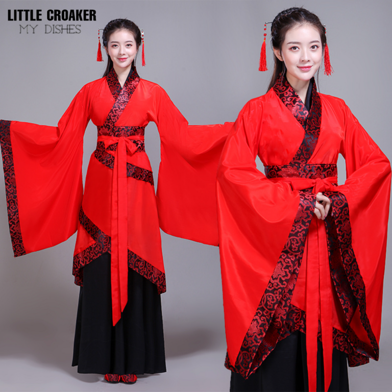 الصينية التقليدية فستان رقص المرأة الأحمر Hanfu الإناث القديمة الصينية مهرجان الرقص مرحلة الأداء الزي للنساء