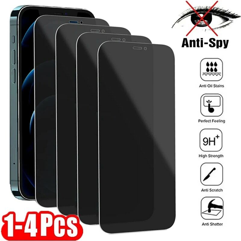 1-4Pcs Protecteurs D'écran De Confidentialité pour IPhone 12 13 Pro Max Mini 7 8 Plus En Verre Trempé Anti-espion pour IPhone 11 14 Pro MAX XS XR X