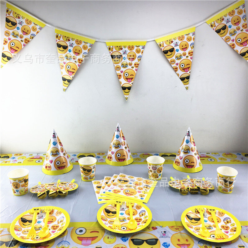 Expression Party Supplies Disposable Tableware Paper Cups Plates Balloons Baby Shower For Kids Birthday Party Decoration