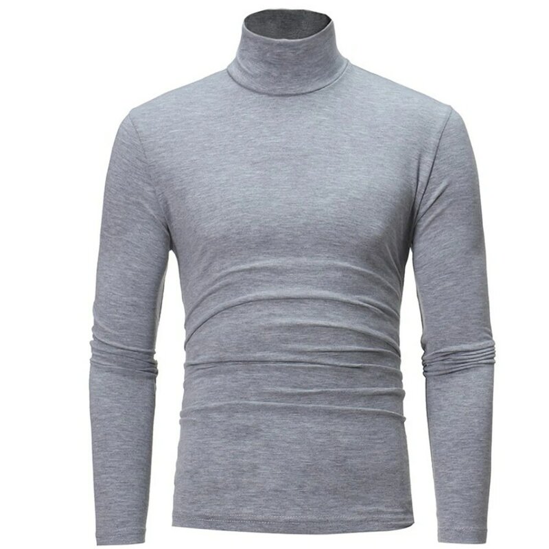 Sweter rajut pria lengan panjang leher tinggi, Pullover hangat elastis untuk pria