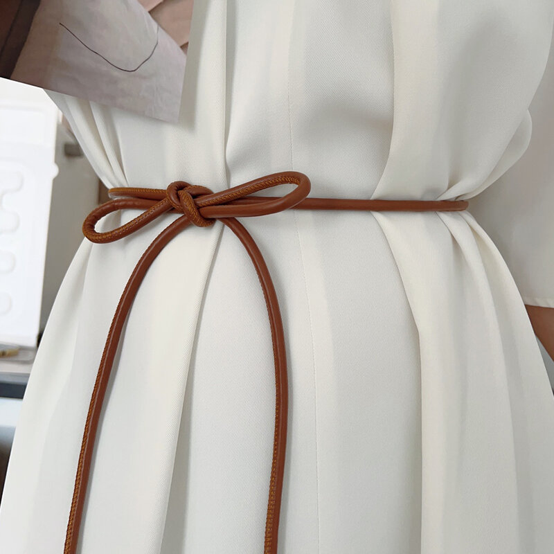 Hot Sale!Round Leather Rope Thin Belt For Women Fashion Dress Coat Decorative Knotted Waist Rope Skirt Sweater Long Waistbands