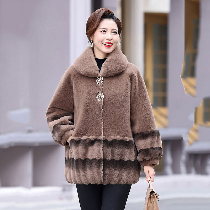 Middle-aged Mother Winter Mink Fur Coat Female New Temperament Fur Coat Fashion Loose Comfortable Warm CottonPadded  Femal
