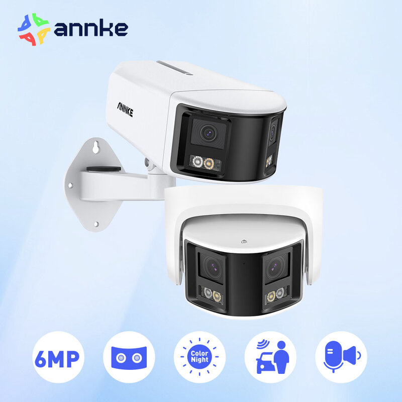 ANNKE 180 ° 6MP DUO POE двойной объектив широкоугольная наружная видеокамера, 6MP AI Обнаружение человека, 6MP камера безопасности, 2-полосная аудио камера видеонаблюдения