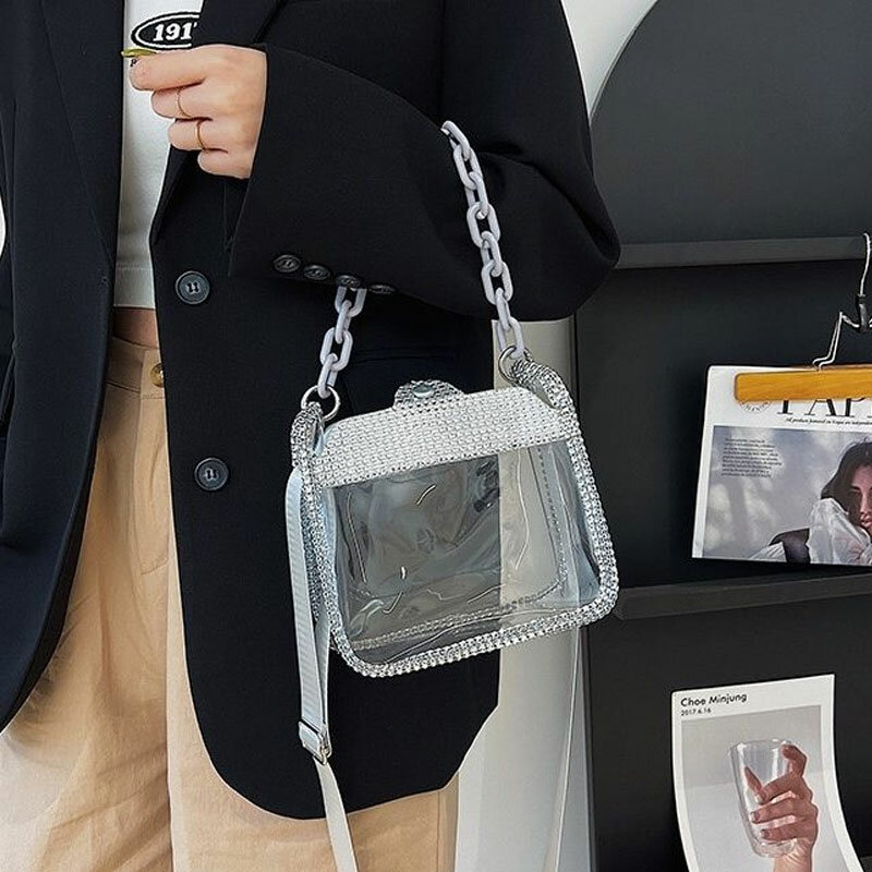 Korean Fashion 2023 New Handheld PVC Jelly Crossbody Women's Bag Shiny Chain Phone Stadium Approved Sling Bag