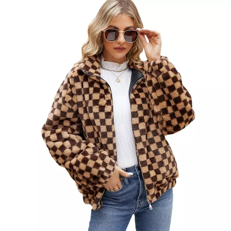 Jaqueta de pelúcia imitação feminina, lapela de lã macia, casaco de camelo quente, nova, outono e inverno