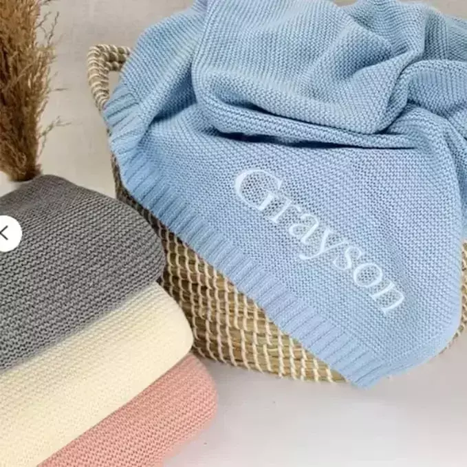 Nome personalizzato coperta lavorata a maglia per bambini in cotone 100x80cm coperta per neonati calda e delicata sulla pelle per l'inverno