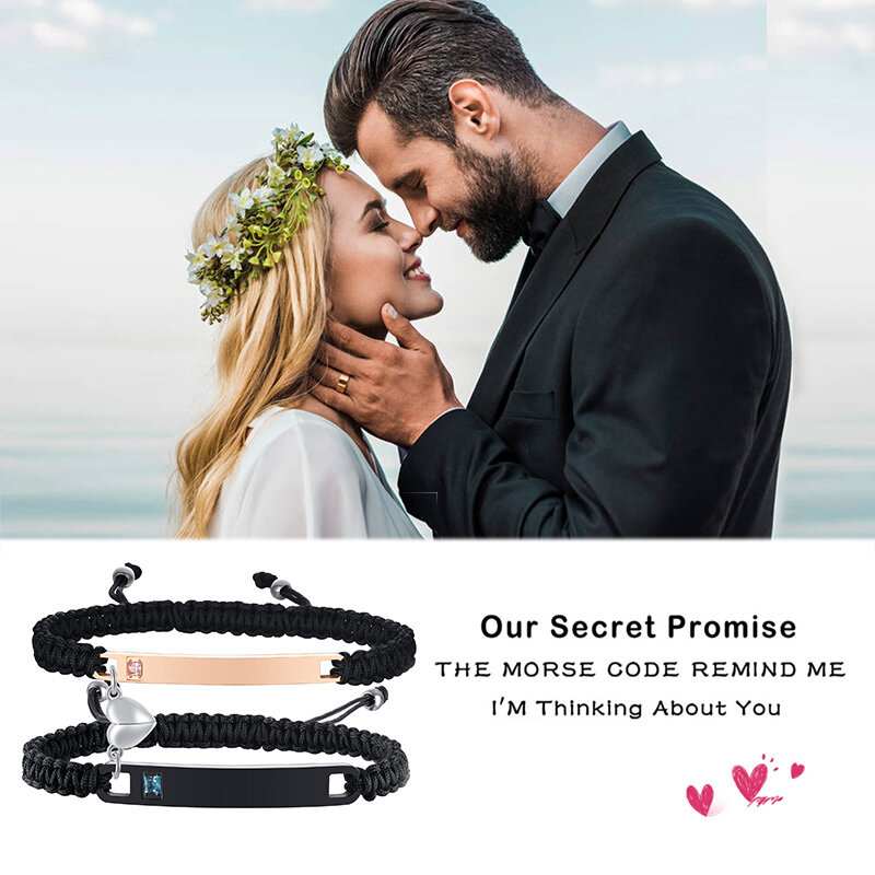 Bracelets magnétiques tressés à la main en forme de cœur pour Couples, ensemble de 2 pièces de Bracelets magnétiques en corde, cadeau d'anniversaire