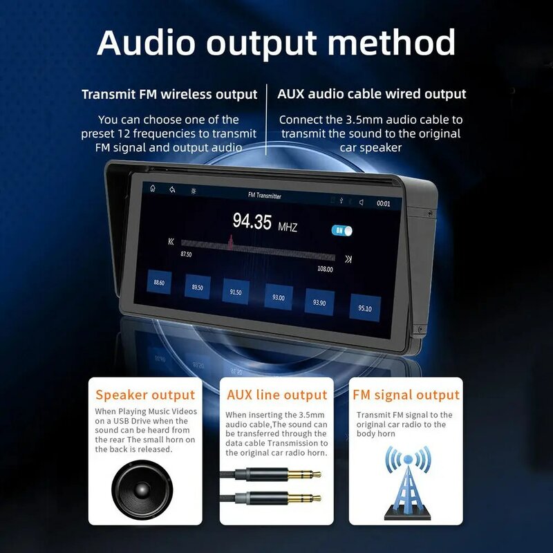 Автомобильный мультимедийный плеер, портативная стерео-система на Android, с сенсорным экраном 10,26 дюйма, IPS, FM-радио, Bluetooth/USB/TF