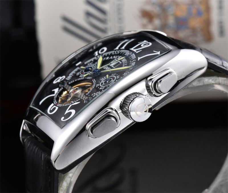 FRANCK-Relógios mecânicos automáticos de luxo para homens, relógio de pulso Tourbillon Skeleton, relógio de pulso Tonneau