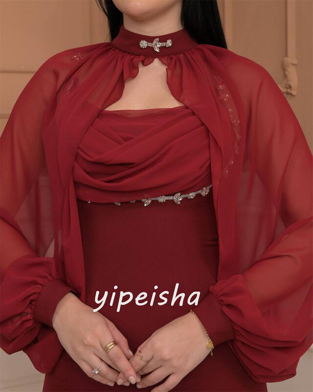 Pastrol Chiffon paillettes increspato a-line collo alto abiti Midi abiti celebrità Unisex stile cinese formale Casual semplice