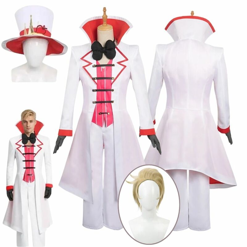Lucifer Cosplay Fantasia Cartoon Hotel Costume Disguise for Adult Men Women Hat Wig Set Outfits Halloween Carnival Party Clothes