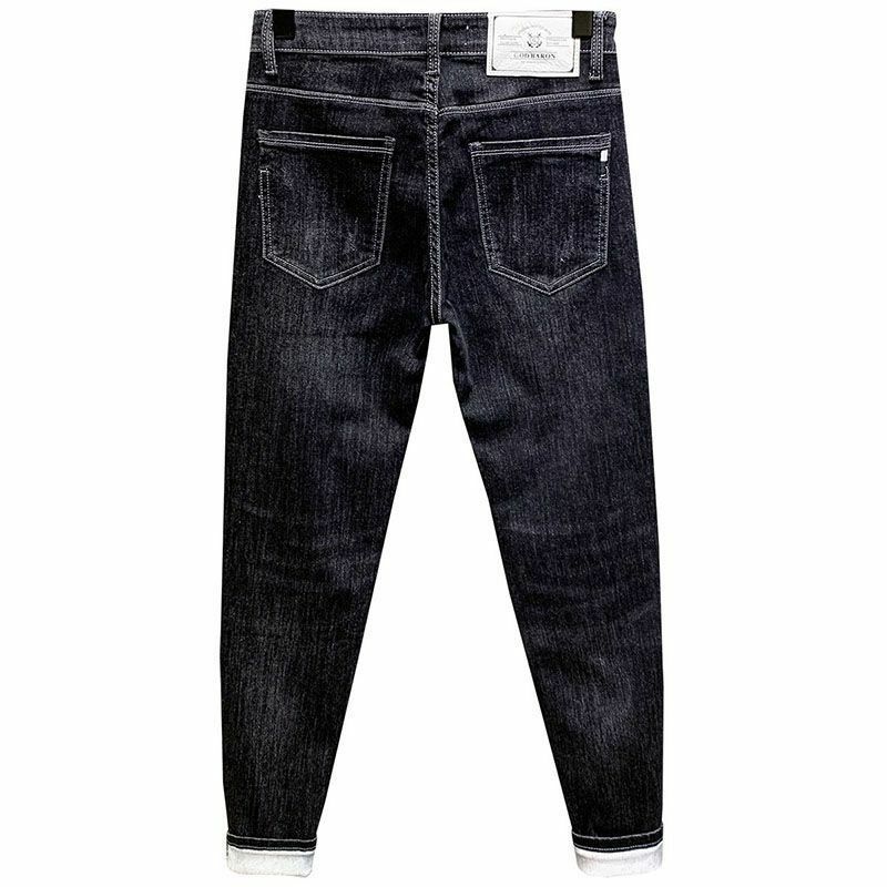 Novo estilo coreano Slim Fit Black Jeans para homens com bordado Design Denim Calças para Casual e Luxo Vestuário Stretch Calças