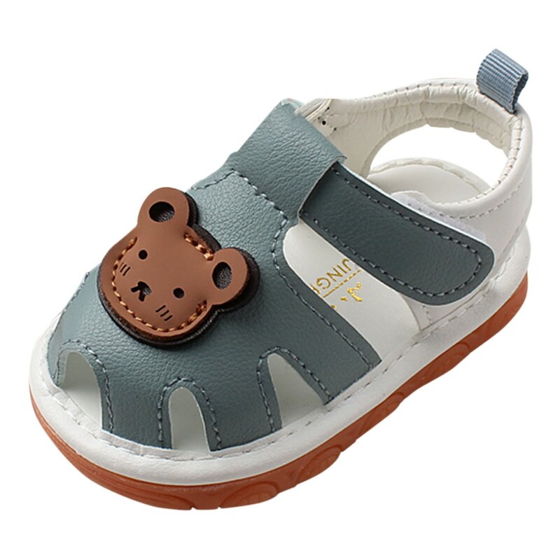 Sandales d'Été Respirantes pour Premiers Pas de Bébé, Chaussures Antidérapantes à Semelle Souple, avec Applique d'Ours de Dessin Animé