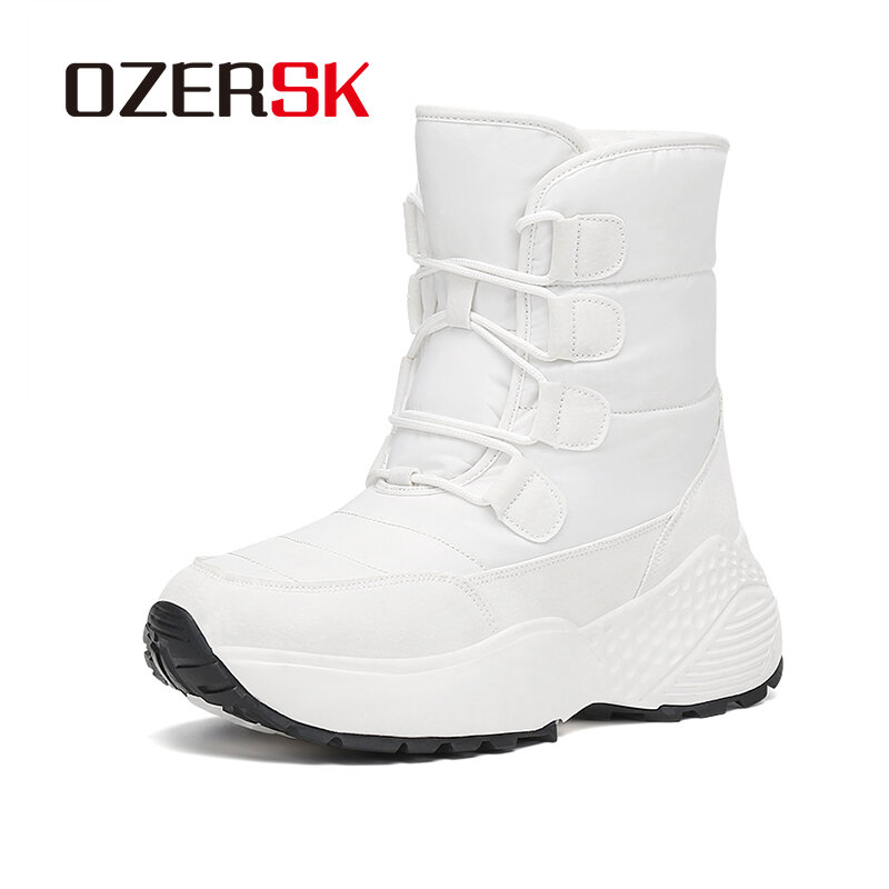 OZERSK-Bottes de neige imperméables pour femme, bottes chaudes en peluche, bottes à lacets coordonnantes, fourrure, confortables, décontractées, faites à la main, mode, neuves, hiver