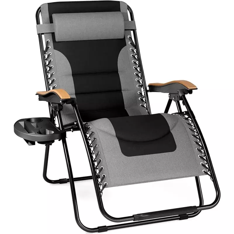 เก้าอี้เลานจ์พับได้ที่นั่งกว้าง30 "ป้องกันแรงโน้มถ่วงพร้อมที่วางแก้วรองรับน้ำหนัก400ปอนด์ (สีเทา) เก้าอี้เลานจ์