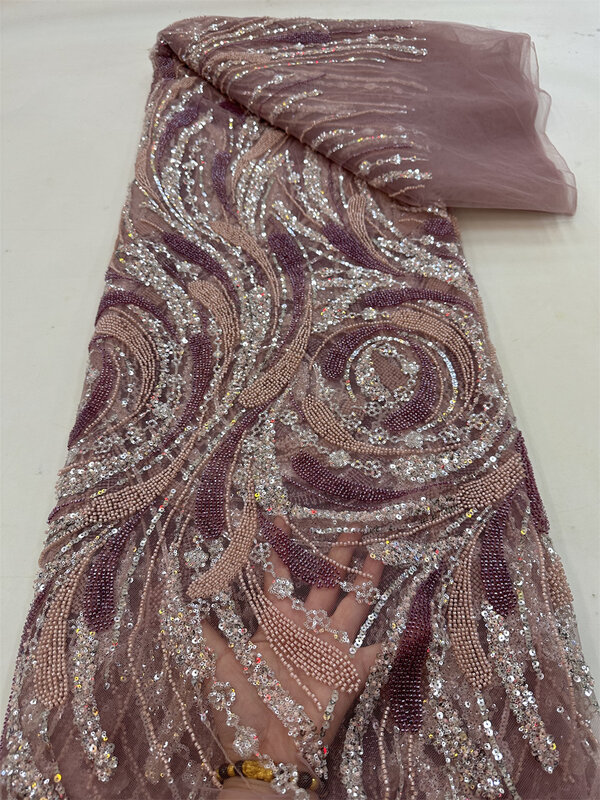 Новейшая кружевная ткань из бисера 2023, высококачественные красочные африканские блестки, кружевные ткани, роскошная швейная ткань для женского платья QF0628