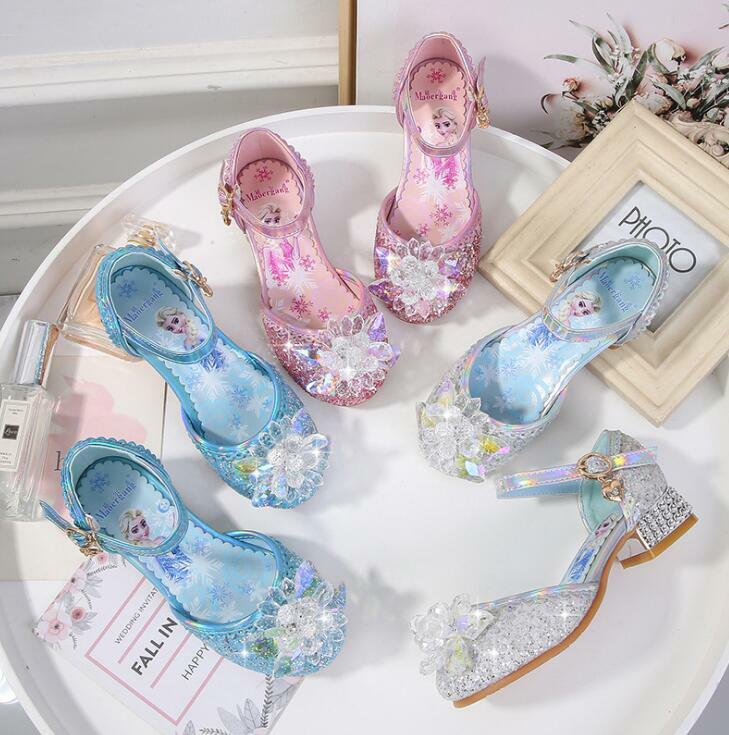 Disney-Chaussures de princesse à talons hauts pour enfants, sandales d'été pour petites filles, chaussures en cristal pour bébé, nouveau