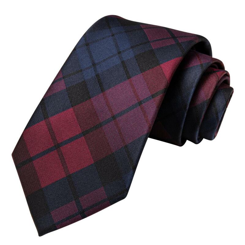 Hi-Tie Designer Plaid Blue Red Silk Wedding Tie For Men Handky Cufflink Gift Mens Necktie Fashion Business Party Dropshiping