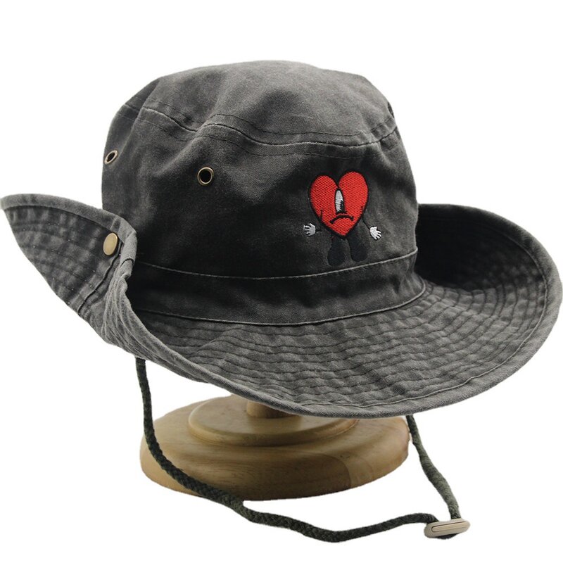 Sombrero de pescador de algodón para hombre y mujer, gorro de pescador de Bad Bunny, plegable, bordado, temporada otoño e invierno