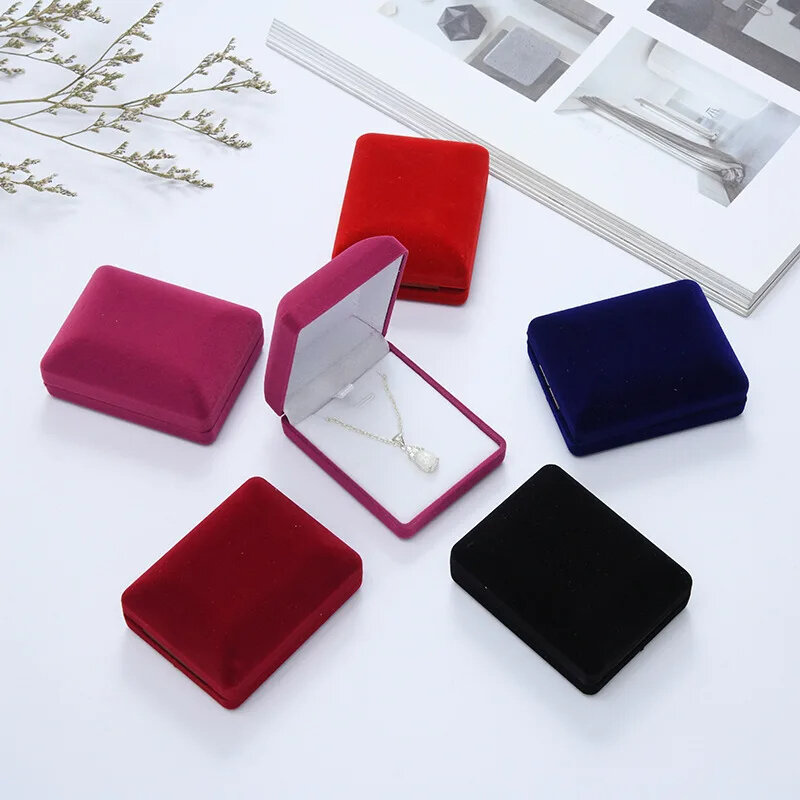 1PC Necklace Pendant Box Quality Velvet Wedding Jewelry Gift Case Trinket Display Holder Earring Storage Packaging Box Wholesale